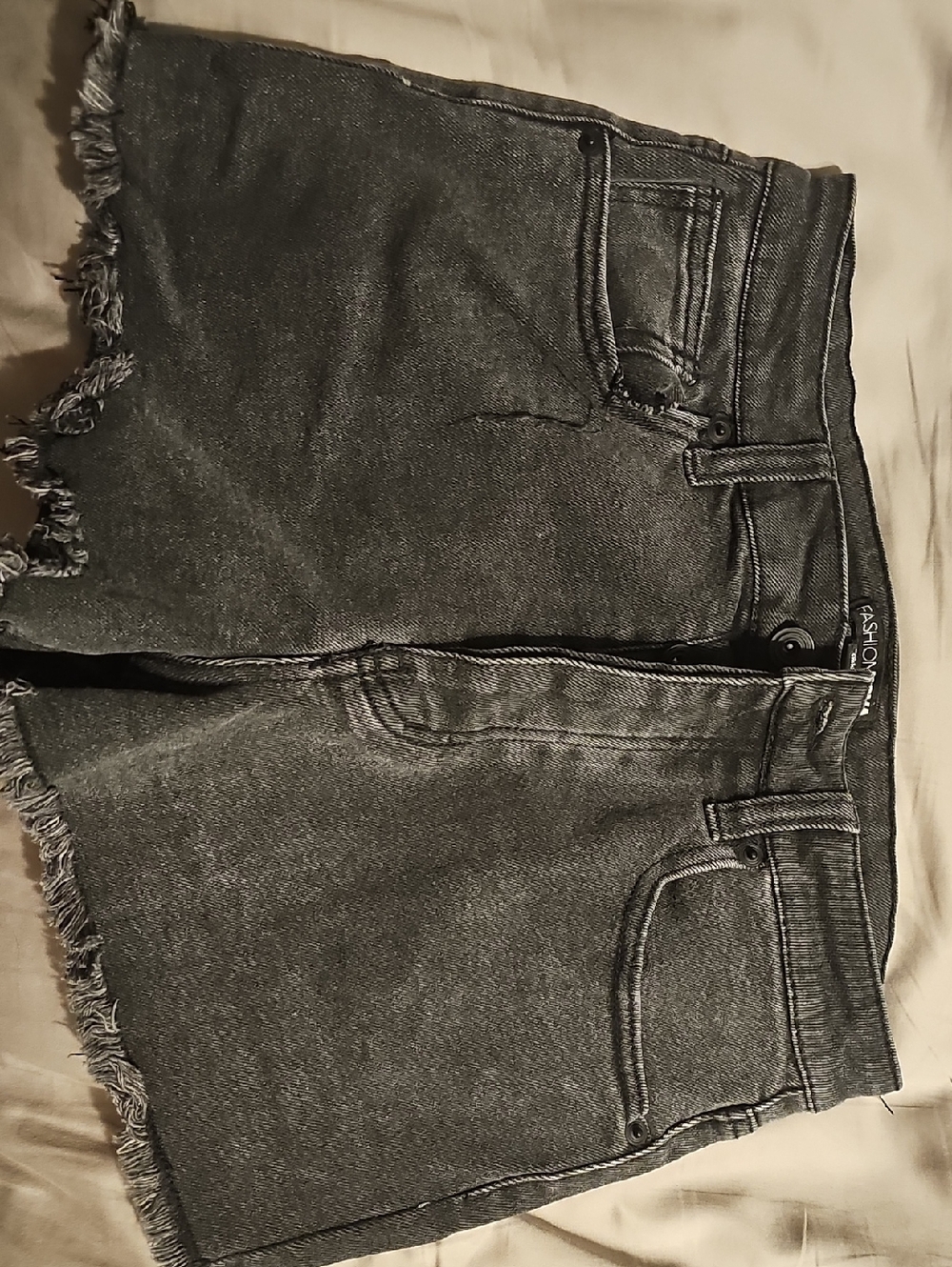 High-Rise Black Denim Frayed Hem Shorts